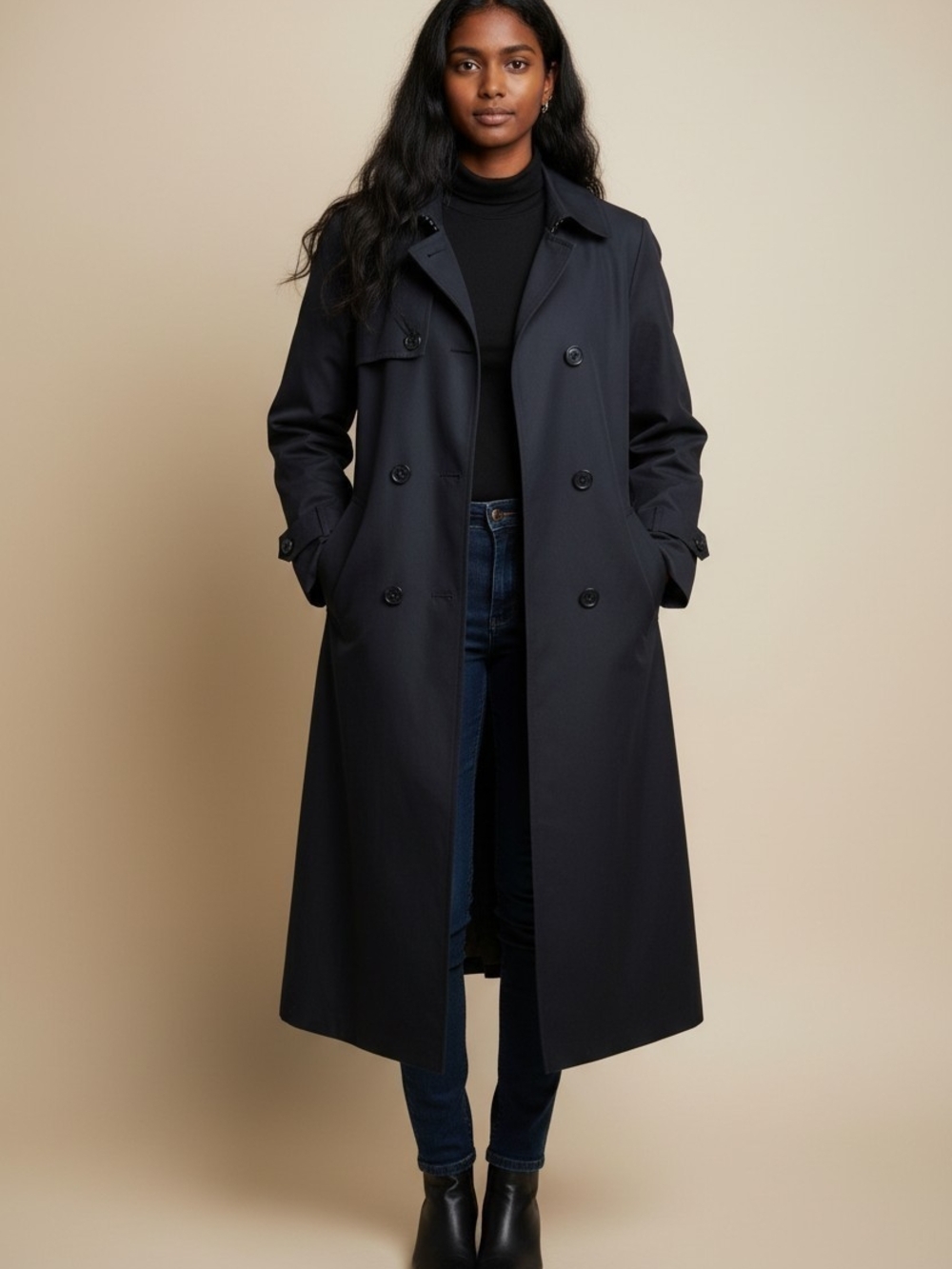 Vintage London Fog Black Double-Breasted Trench Coat Perfect Condition